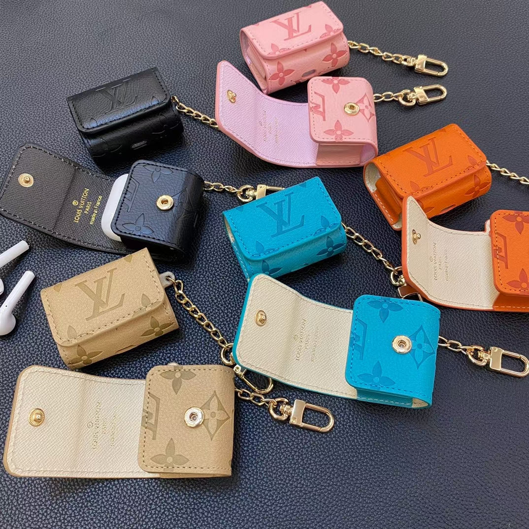 Luxury LV Monogram AirPods Case – Stylish Chain Design in Multiple Colors - 画像 (3)