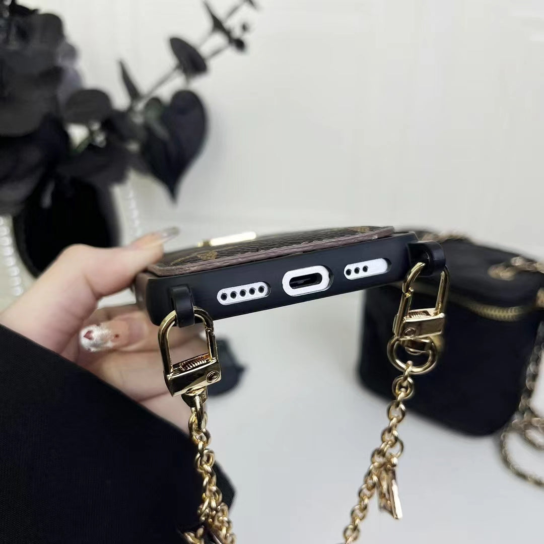 Luxury LV Monogram Chain Wallet Phone Case – Stylish Charm Design with Card Holder - 画像 (4)