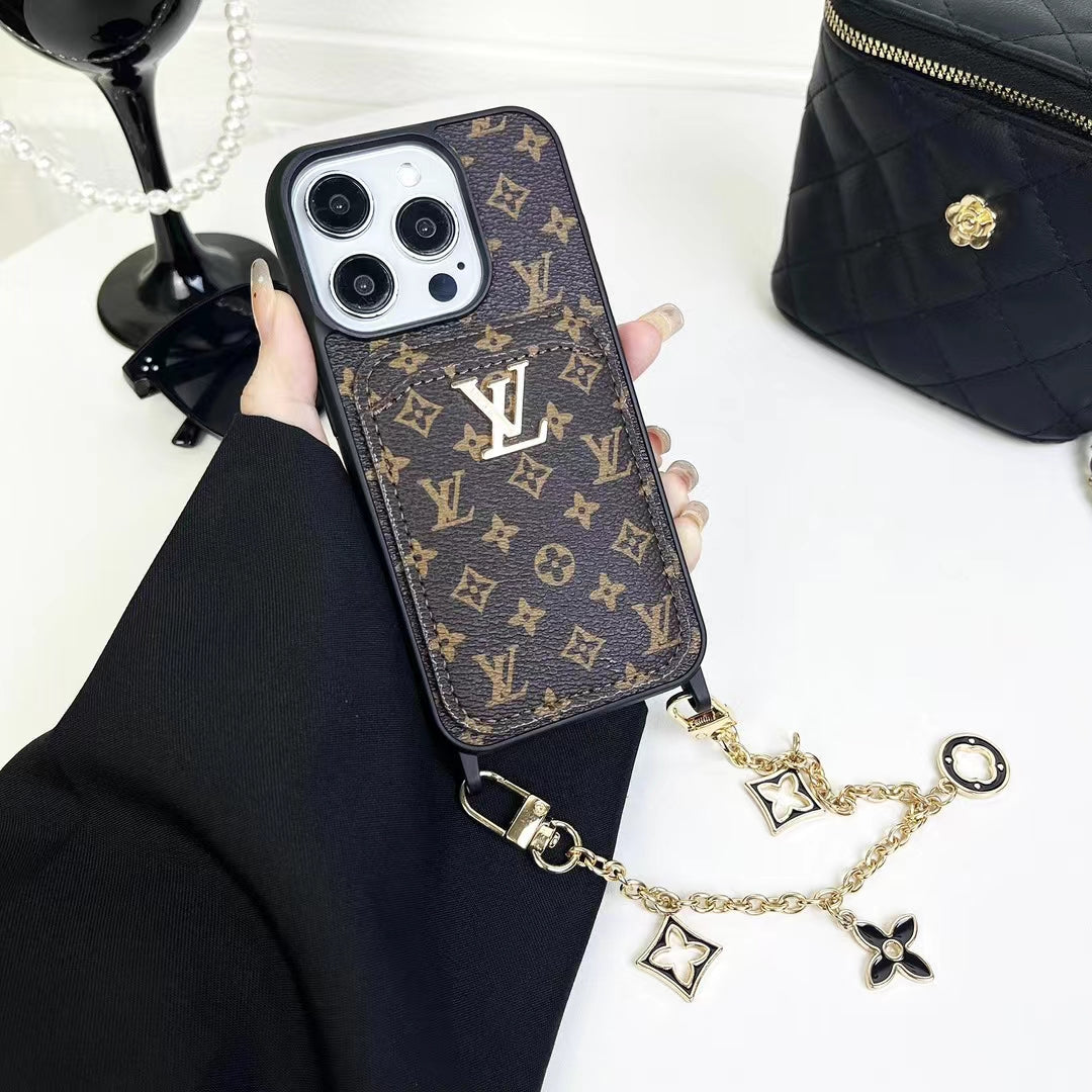 Luxury LV Monogram Chain Wallet Phone Case – Stylish Charm Design with Card Holder - 画像 (5)