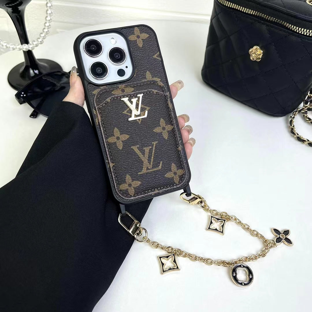 Luxury LV Monogram Chain Wallet Phone Case – Stylish Charm Design with Card Holder - 画像 (6)