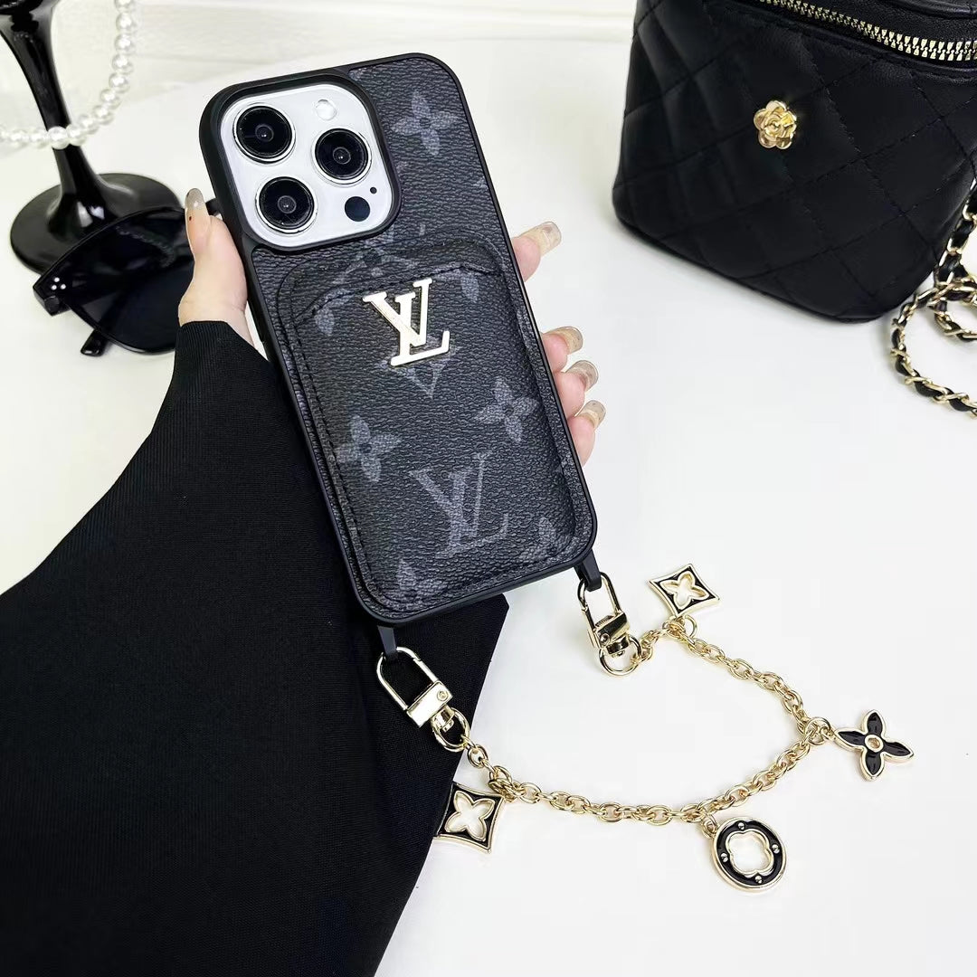 Luxury LV Monogram Chain Wallet Phone Case – Stylish Charm Design with Card Holder - 画像 (7)