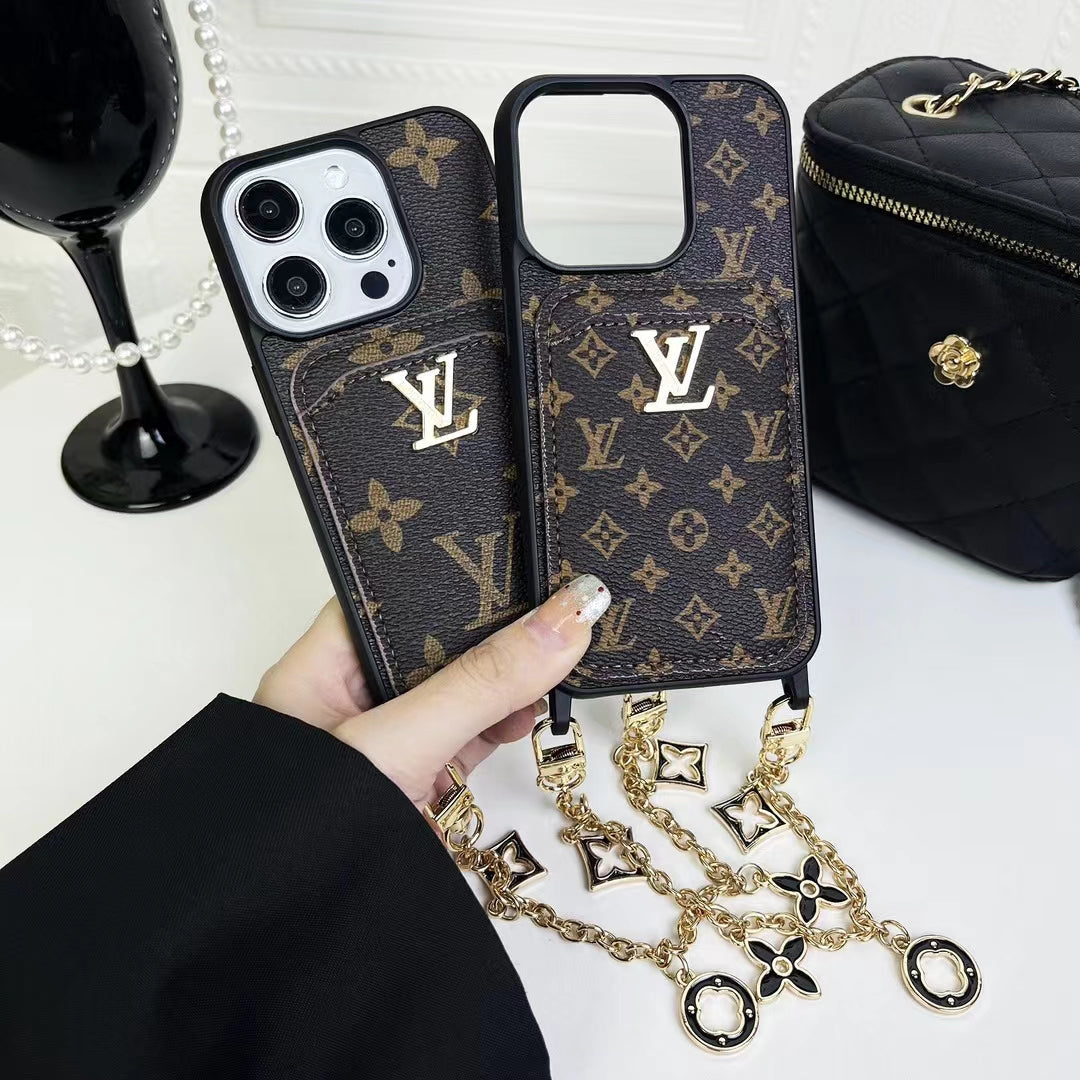 Luxury LV Monogram Chain Wallet Phone Case – Stylish Charm Design with Card Holder - 画像 (8)