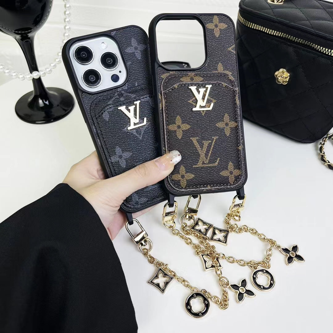 Luxury LV Monogram Chain Wallet Phone Case – Stylish Charm Design with Card Holder - 画像 (9)