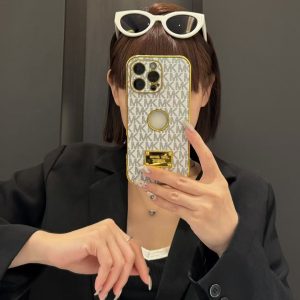Alternative view of Luxury MK-Inspired Gold Frame iPhone Case