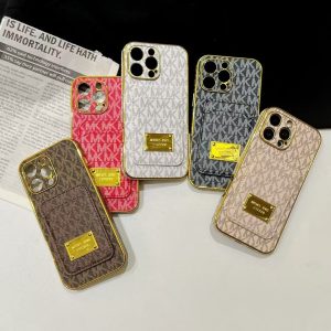 Luxury MK-Inspired Card Holder iPhone Case with Gold Frame