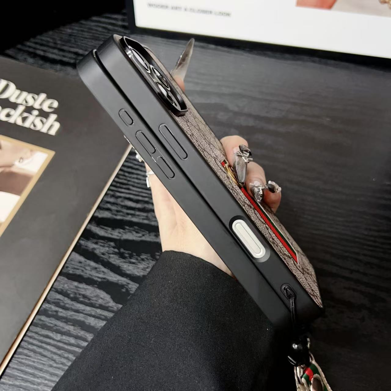 Designer-Inspired Monogram Stripe iPhone Case with Wrist Strap - 画像 (7)