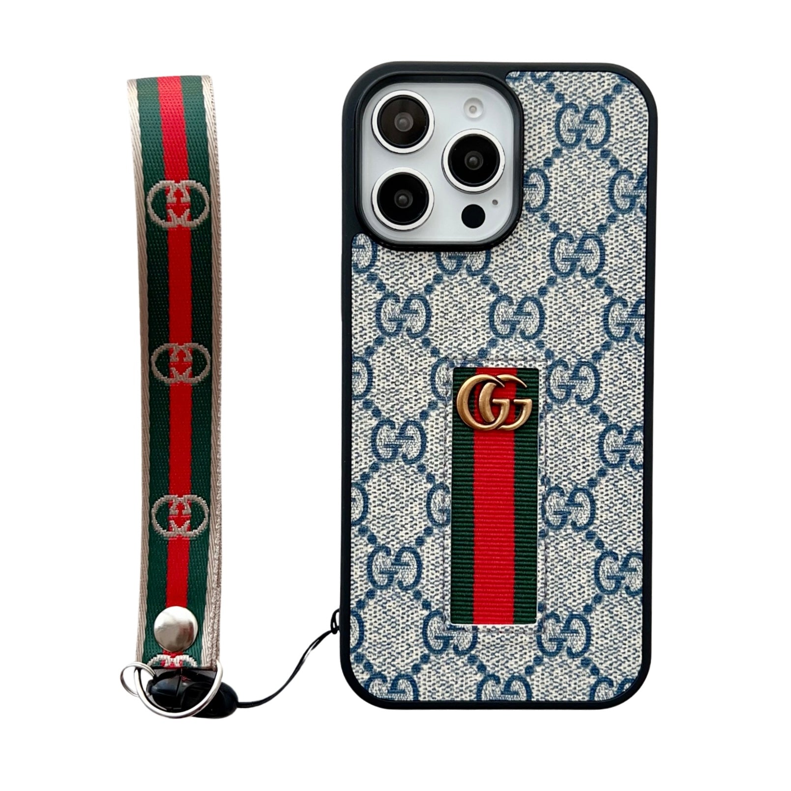 Designer-Inspired Monogram Stripe iPhone Case with Wrist Strap - 画像 (9)