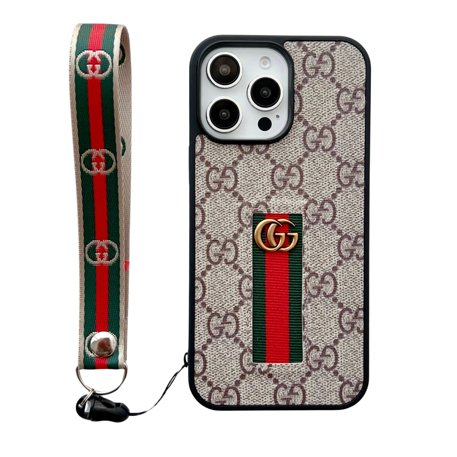 Designer-Inspired Monogram Stripe iPhone Case with Wrist Strap - 画像 (11)