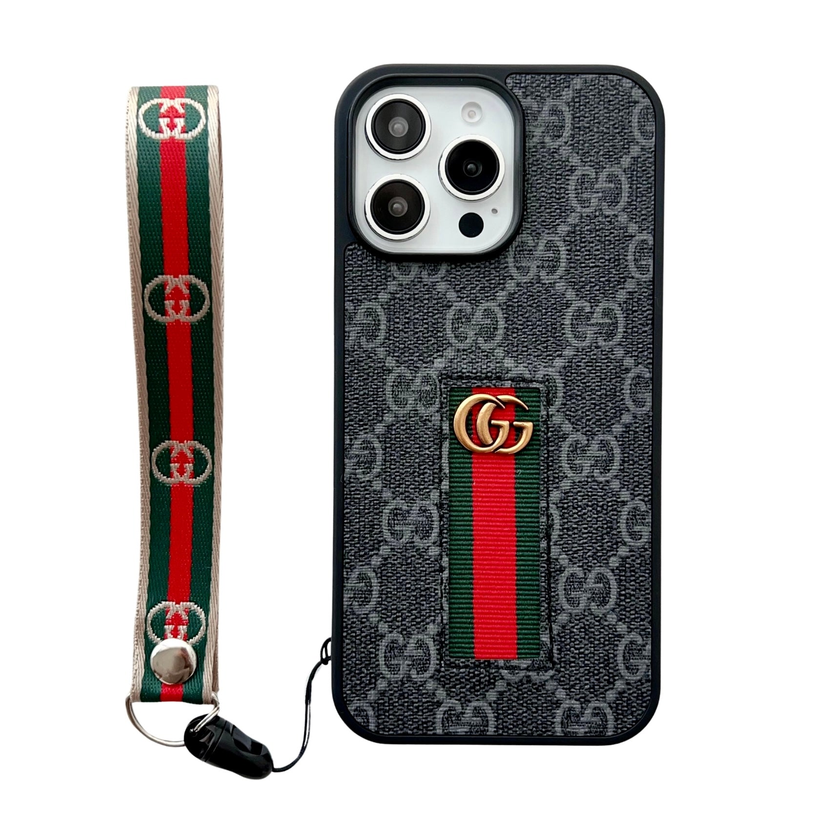 Designer-Inspired Monogram Stripe iPhone Case with Wrist Strap - 画像 (12)