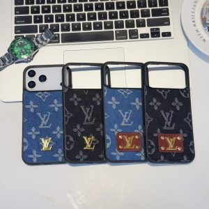 Luxury LV Denim Monogram Phone Case with Logo Plate