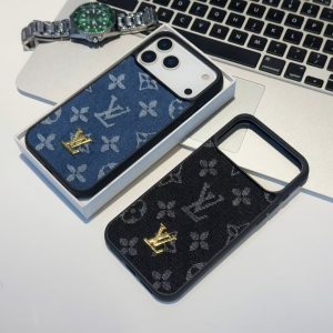 Alternative view of Luxury LV Denim Monogram Phone Case with Logo Plate