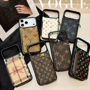 Luxury LV & BUR Monogram Wallet Phone Case with Zipper Card Holder