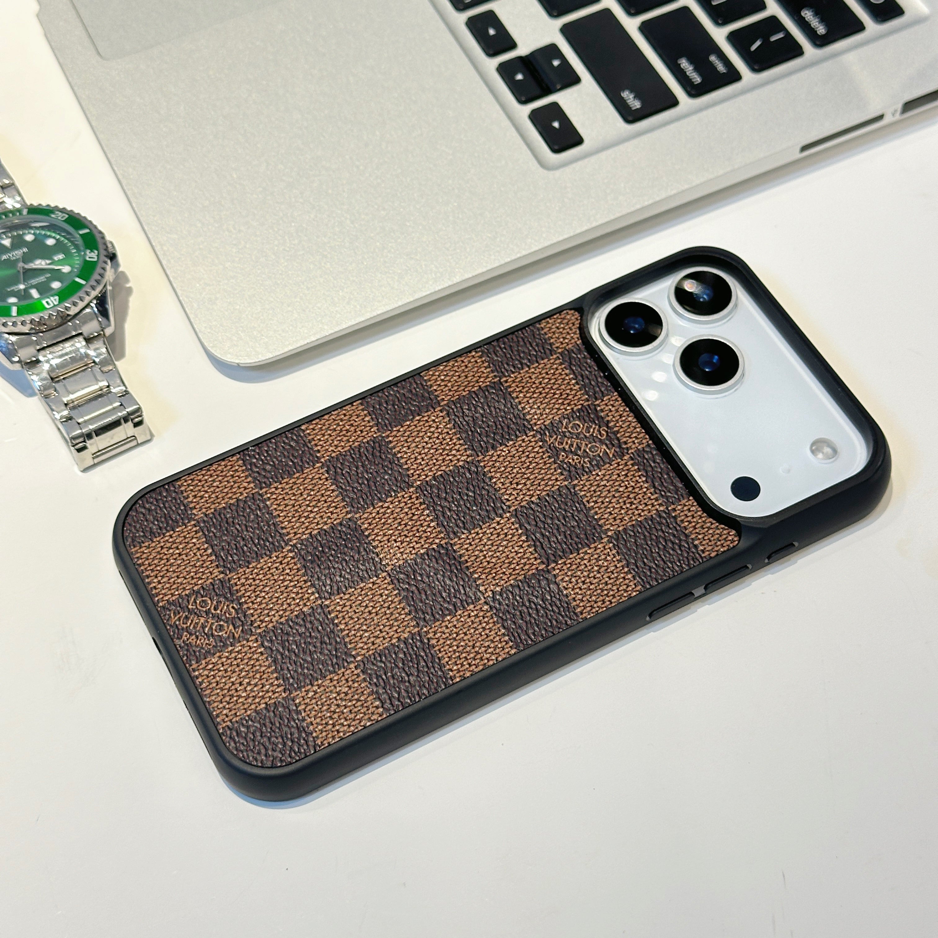 Luxury Monogram & Check Pattern iPhone Case - 画像 (4)